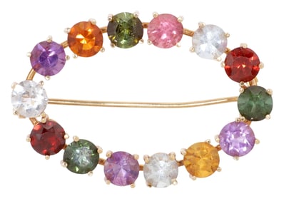 ESTATE 18KT GOLD MULTISTONE OVAL RING BROOCH