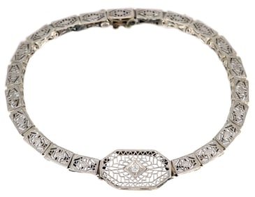ESTATE ART DECO 14KT WHITE GOLD FILIGREE BRACELET