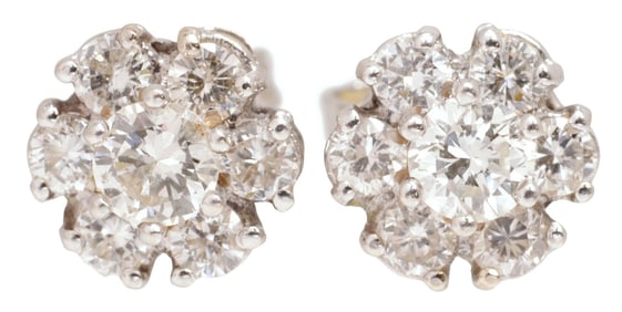 ESTATE 18KT WHITE GOLD & 0.83CTTW DIAMOND CLUSTER STUD EARRINGS