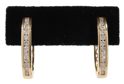ESTATE 14KT YELLOW GOLD & 0.72CTTW DIAMOND HOOP EARRINGS