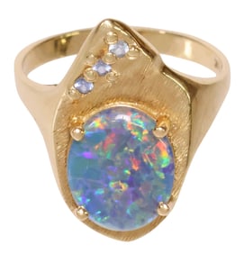 ESTATE 14KT YELLOW GOLD CABOCHON TRIPLET OPAL RING