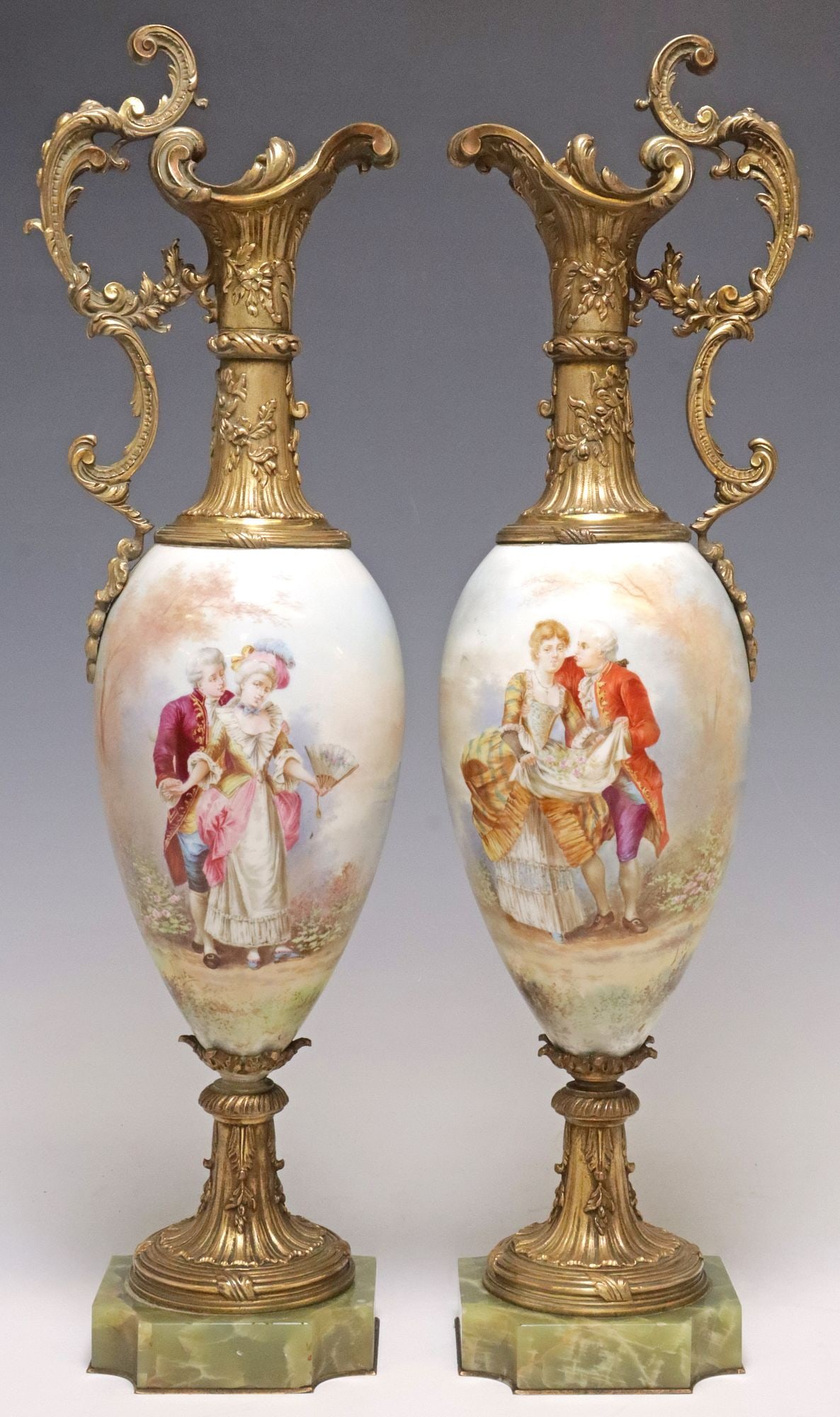 (2) FRENCH SEVRES STYLE ORMOLU-MOUNTED PAINTED PORCELAIN EWERS (1 of 3)