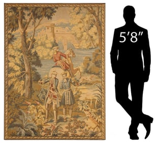 FRENCH HUNTING SCENE JACQUARD-WOVEN TAPESTRY, 67" X 50"