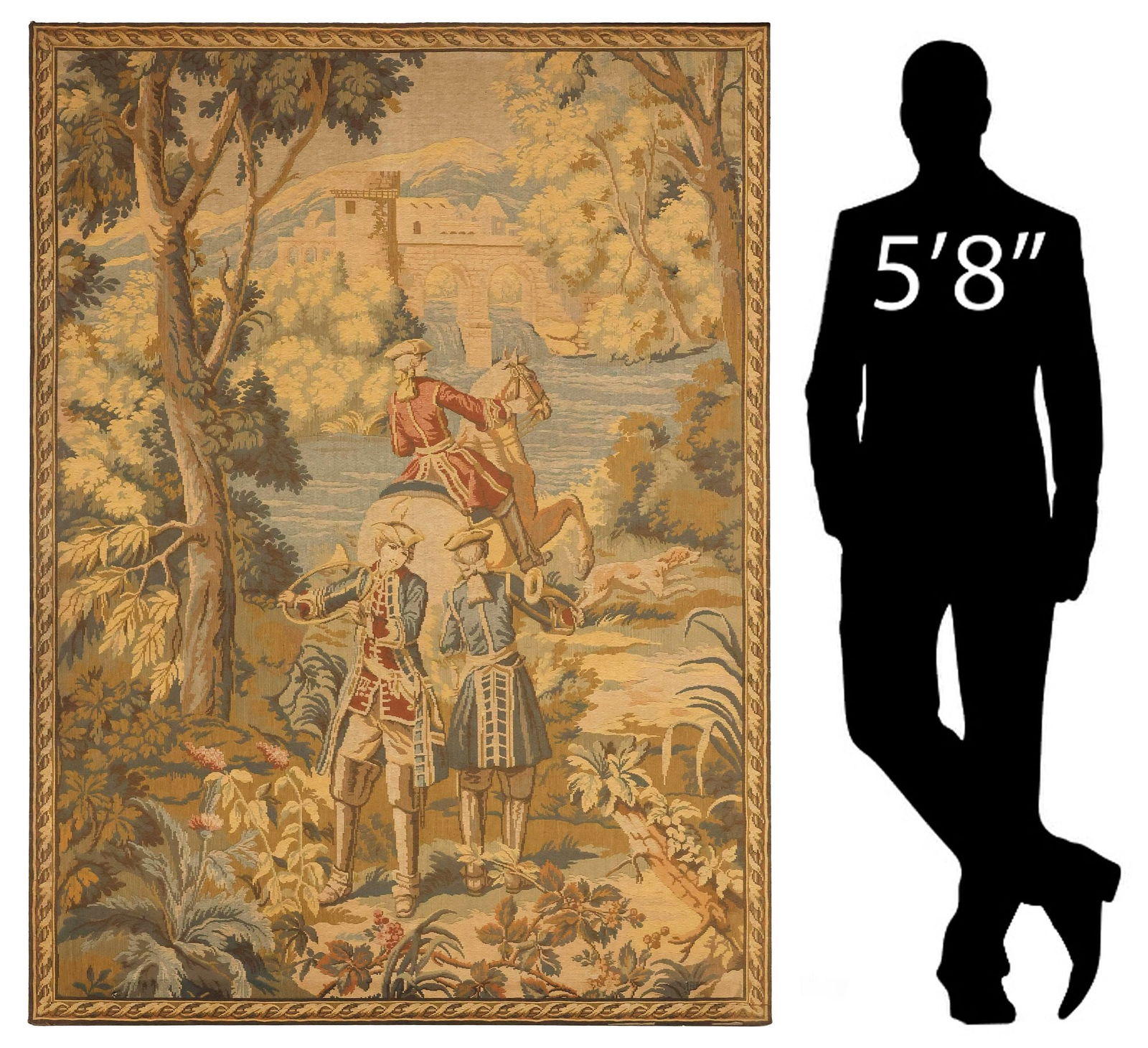 FRENCH HUNTING SCENE JACQUARD-WOVEN TAPESTRY, 67" X 50" (1 of 4)