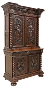 FRENCH HENRI II STYLE CARVED OAK HUNT SIDEBOARD, 95.5"H