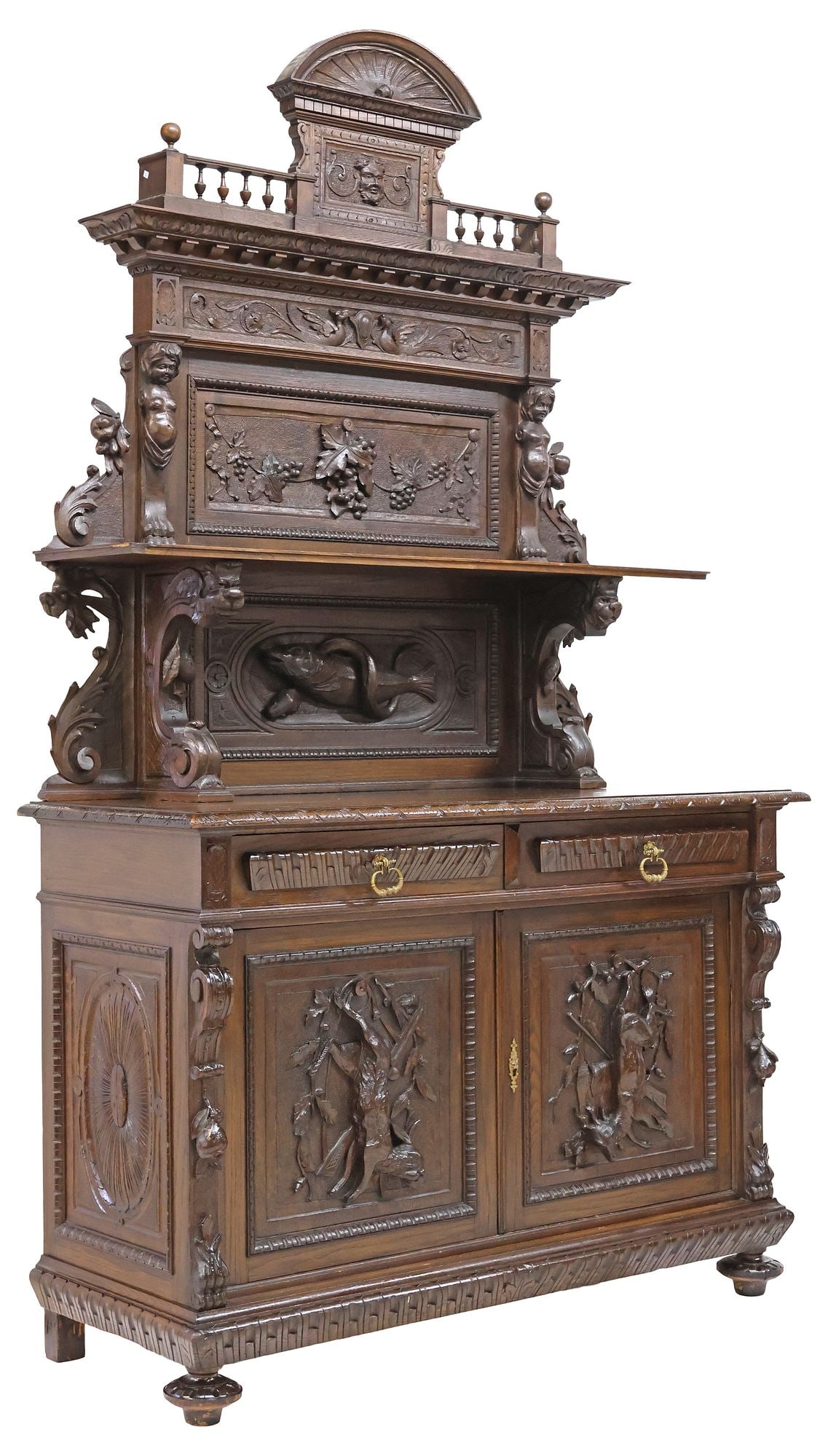 ITALIAN CARVED OAK HUNT SIDEBOARD (1 of 11)