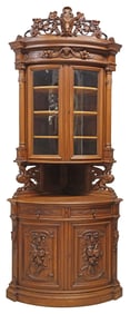 FRENCH HENRI II STYLE CARVED OAK HUNT CORNER CABINET