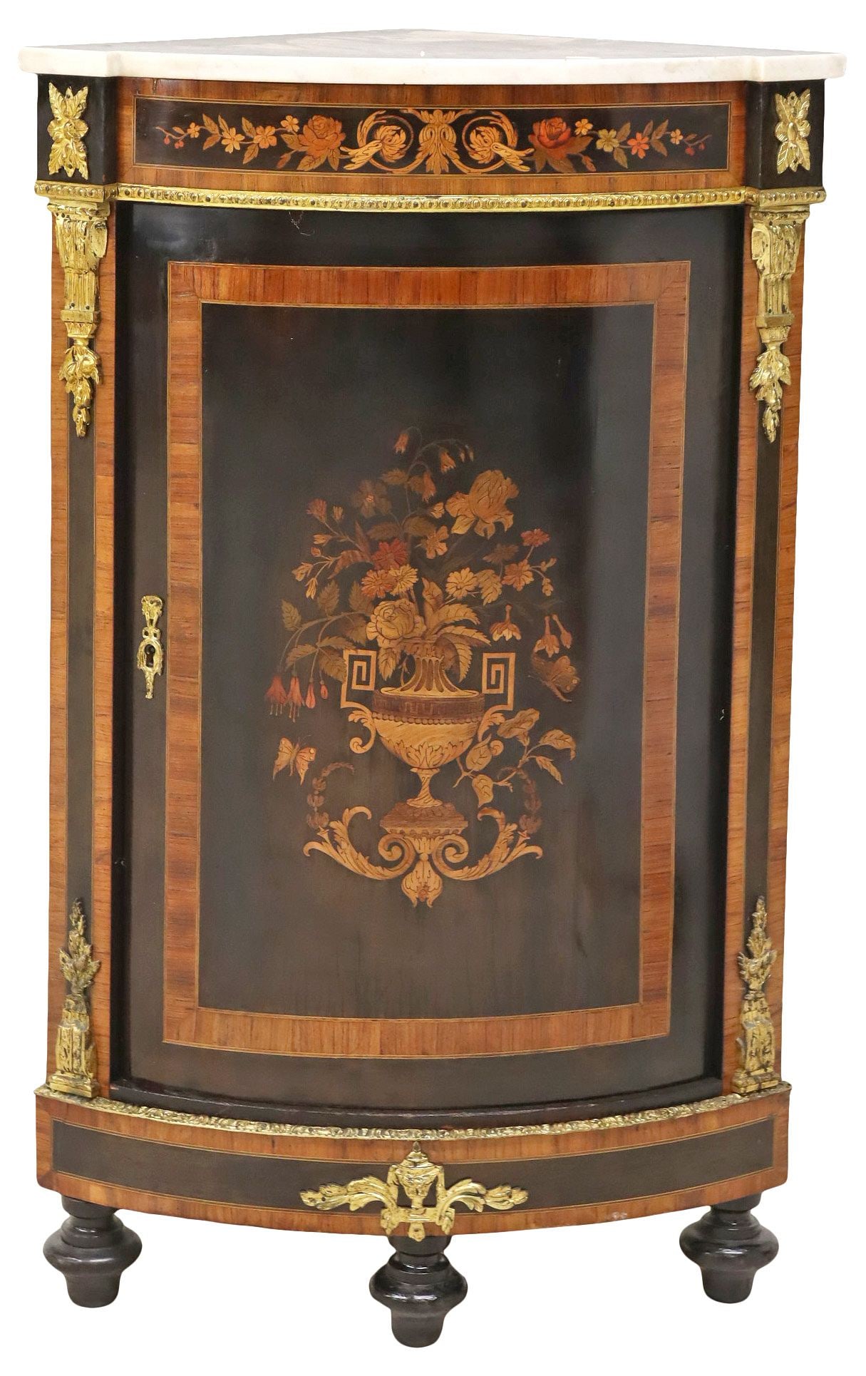 FRENCH NAPOLEON III EBONIZED & MARQUETRY-INLAID CORNER CABINET (1 of 4)