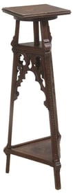 FRENCH GOTHIC REVIVAL CARVED OAK SWIVEL-TOP PEDESTAL STAND