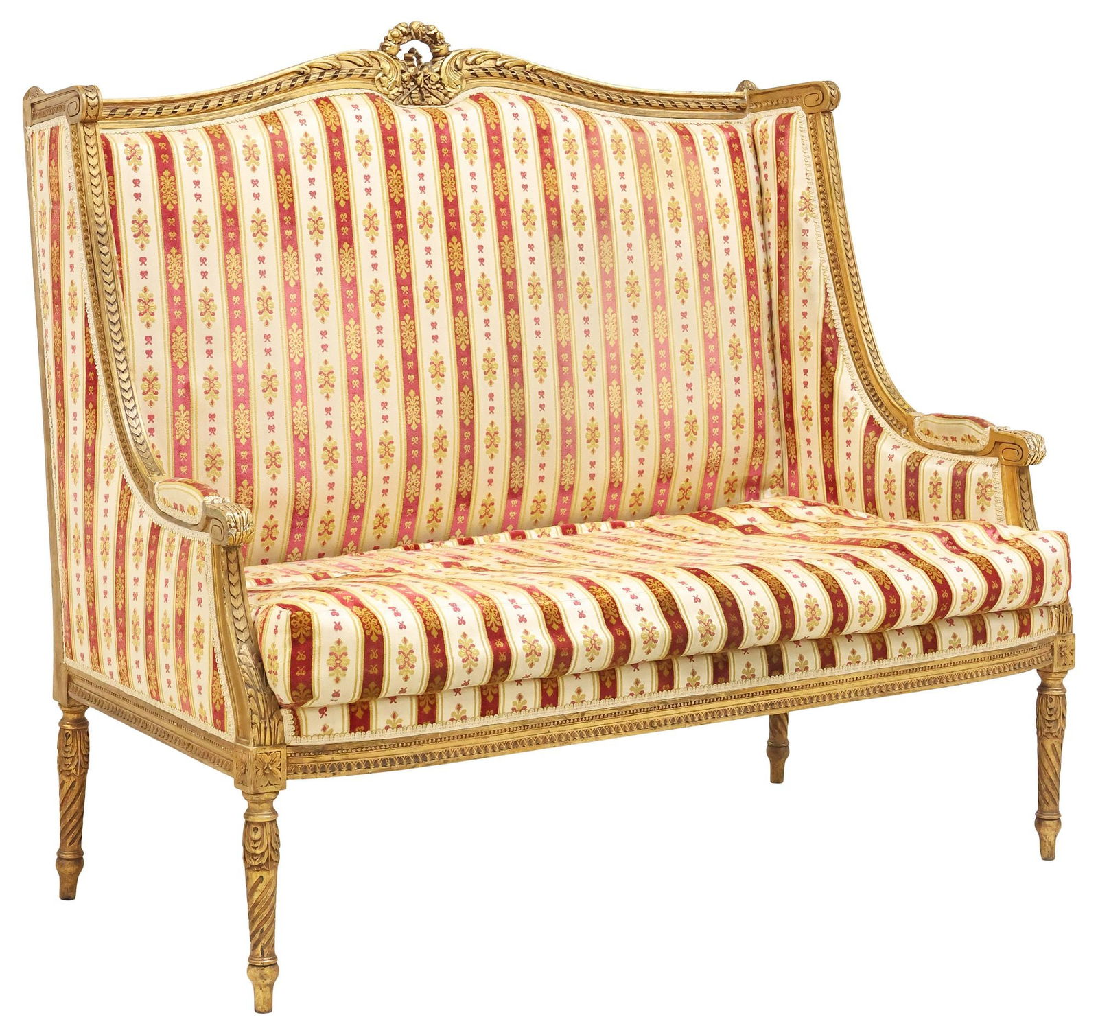 FRENCH LOUIS XVI STYLE UPHOLSTERED GILTWOOD SOFA (1 of 3)