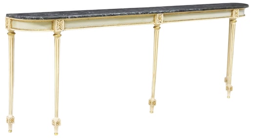 ELONGATED LOUIS XVI STYLE MARBLE-TOP DEMILUNE CONSOLE TABLE, 98"L