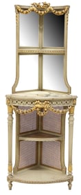 FRENCH LOUIS XVI STYLE PARCEL-GILT & PAINTED CORNER SHELF