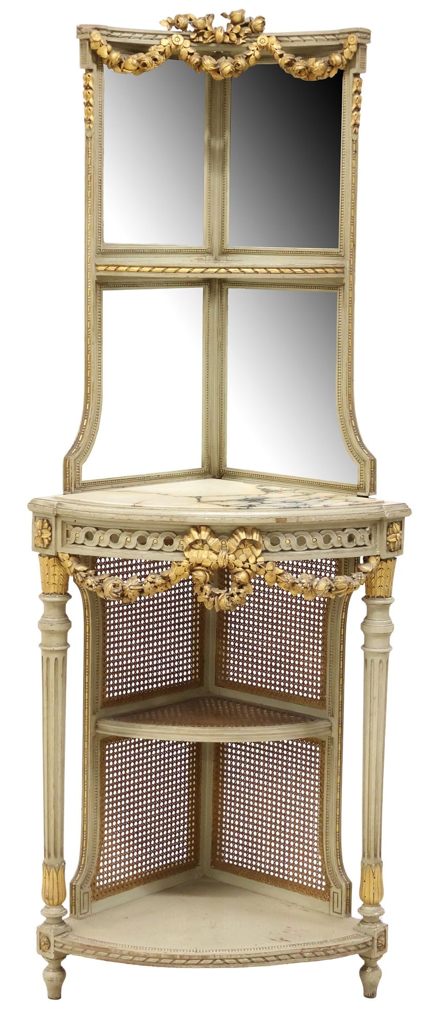FRENCH LOUIS XVI STYLE PARCEL-GILT & PAINTED CORNER SHELF (1 of 4)