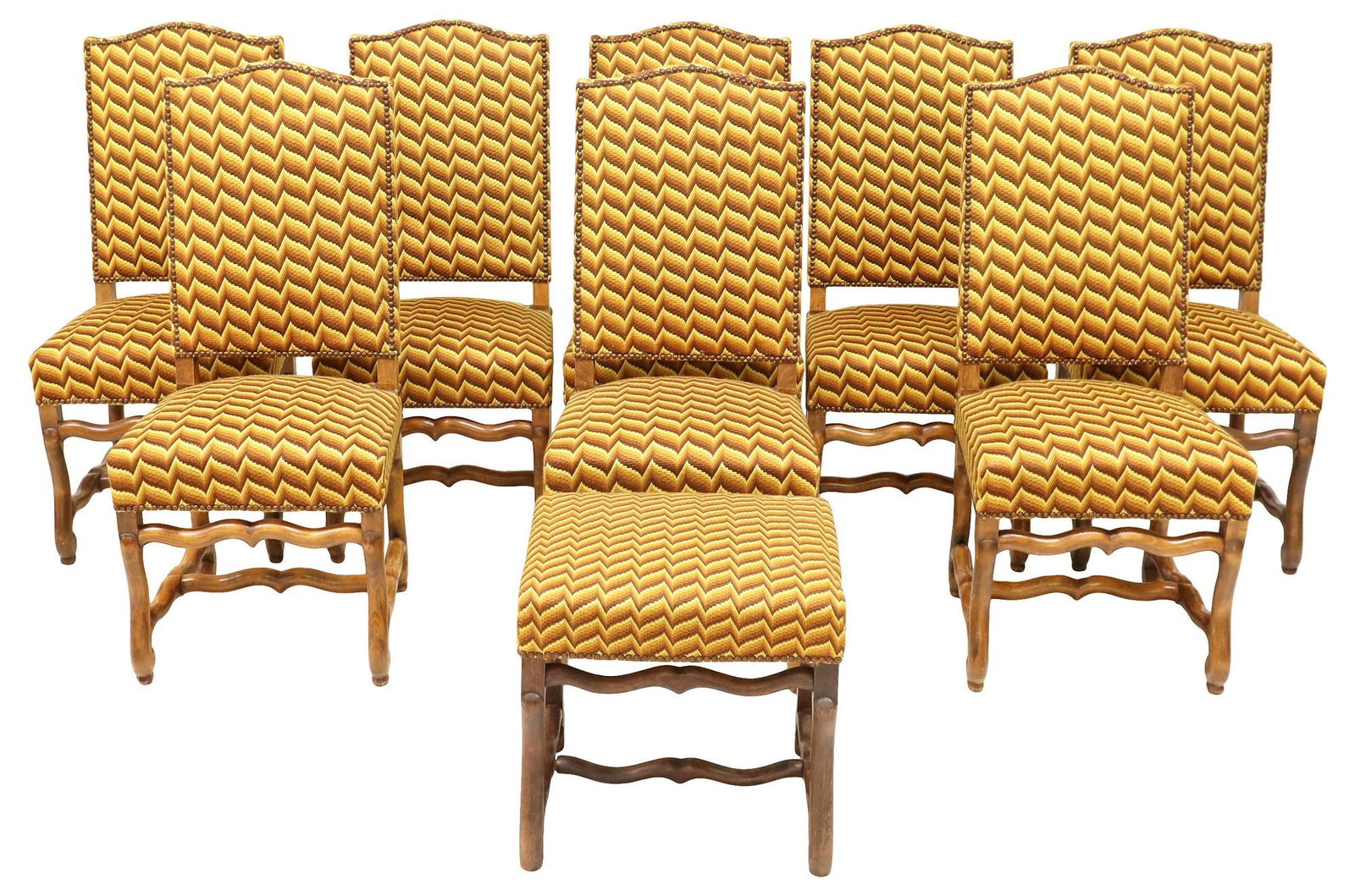 (9) FRENCH LOUIS XIV STYLE UPHOLSTERED HIGHBACK DINING CHAIRS & STOOL (1 of 5)