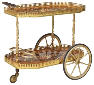 ITALIAN FLORAL MARQUETRY SERVICE TROLLEY / BAR CART