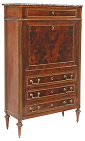 FRENCH LOUIS XVI STYLE MARBLE-TOP MAHOGANY SECRETAIRE A ABATTANT