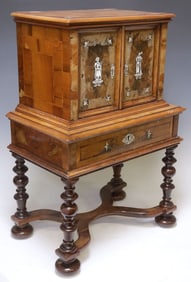 DUTCH WILLIAM & MARY STYLE INLAID WALNUT CABINET-ON-STAND
