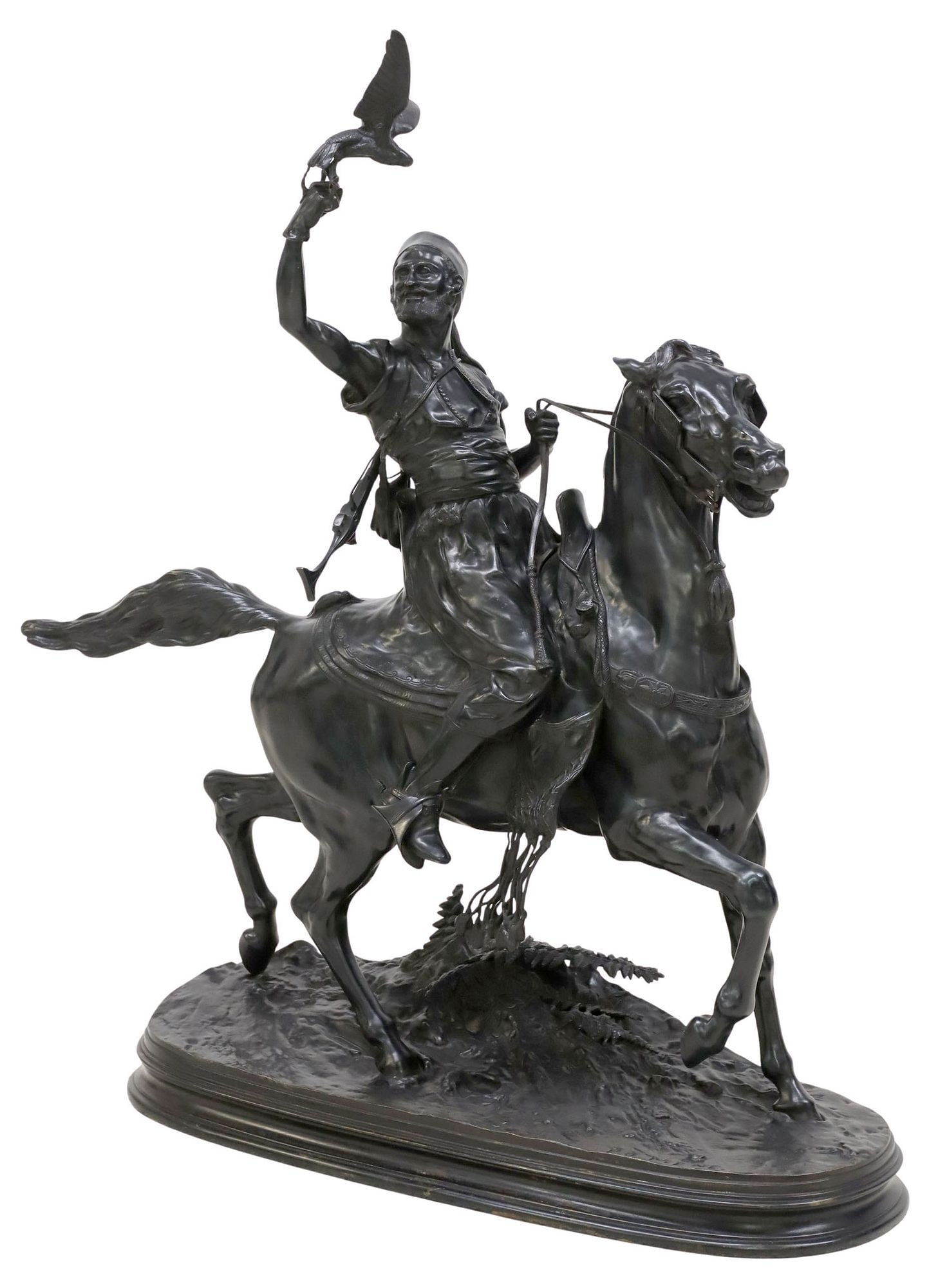 AFTER P.J. MENE BRONZE EQUESTRIAN GROUP ARAB FALCONER. 29.5"H (1 of 5)