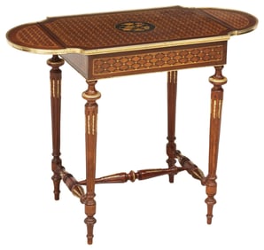 FRENCH LOUIS XVI STYLE PARQUETRY DROP-LEAF OCCASIONAL TABLE