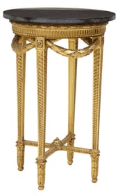 FRENCH LOUIS XVI STYLE MARBLE-TOP GILTWOOD PEDESTAL TABLE