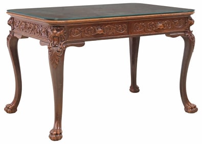 AMERICAN VICTORIAN CARVED OAK LIBRARY TABLE
