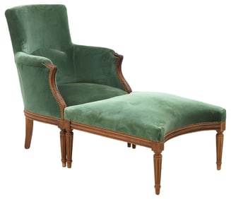 (2) FRENCH LOUIS XVI STYLE UPHOLSTERED BEREGE & OTTOMAN