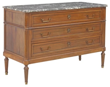 FRENCH LOUIS XVI STYLE MARBLE-TOP MAHOGANY COMMODE