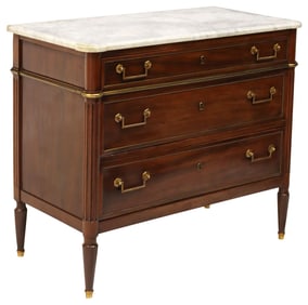 FRENCH LOUIS XVI STYLE MARBLE-TOP MAHOGANY COMMODE