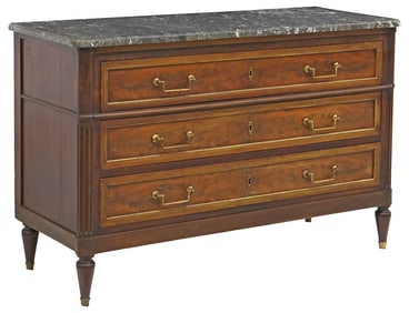 FRENCH LOUIS XVI STYLE MARBLE-TOP MAHOGANY COMMODE