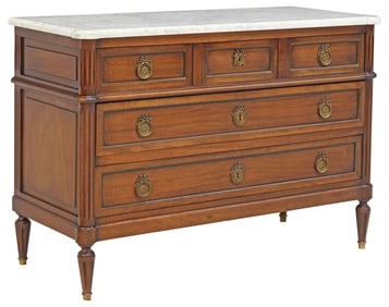 FRENCH LOUIS XVI STYLE MARBLE-TOP MAHOGANY COMMODE
