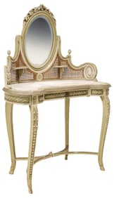 FRENCH LOUIS XV STYLE PAINTED & CANED VANITY TABLE