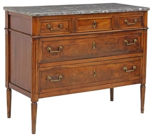 FRENCH LOUIS XVI STYLE MARBLE-TOP MAHOGANY COMMODE