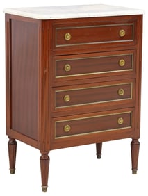 FRENCH LOUIS XVI STYLE MARBLE-TOP MAHOGANY CHEST OF DRAWERS