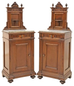 (2) ITALIAN MARBLE-TOP MAHOGANY NIGHTSTANDS