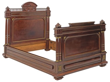 FRENCH EMPIRE 'PLUM PUDDING' BURLED MAHOGANY BED