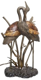 MAITLAND-SMITH (ATTRIB) BRONZE CRANE MARSH FIGURAL TABLE LAMP