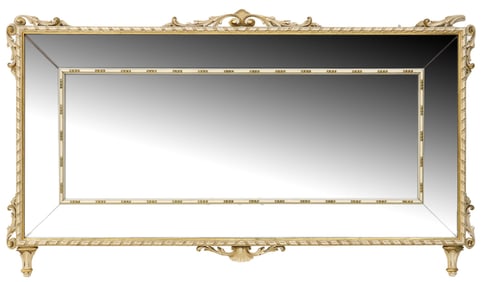ITALIAN LOUIS XVI STYLE PARCEL-GILT & PAINTED PARCLOSE MIRROR, 50" x 86.5"