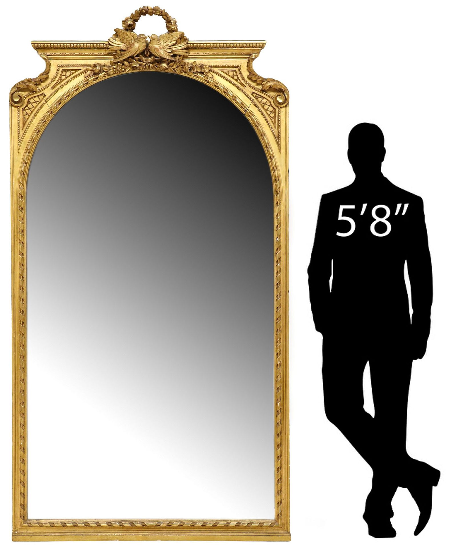 LARGE FRENCH LOUIS XVI STYLE GILTWOOD ARCHED MIRROR, 81"H (1 of 4)