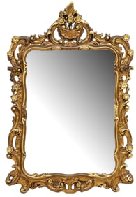 ITALIAN BAROQUE STYLE PARCEL GILT SCROLLED WALL MIRROR