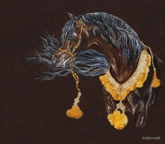PAOLA MARINANGELI (ITALIAN, 20TH C.) OIL PAINTING, ARABIAN HORSE