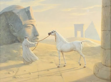 MAKSYMILIAN NOVAK-ZEMPLINSKI (B.1974) PAINTING ARABIAN HORSE & SPHINX