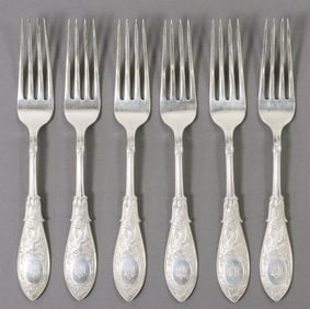 (6) WHITING MANUFACTURING CO. 'ARABESQUE' STERLING SILVER FORKS