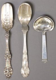 (3) STERLING SILVER CHEESE SCOOPS & BON BON SPOON, ALVIN AND TIFFANY & CO.