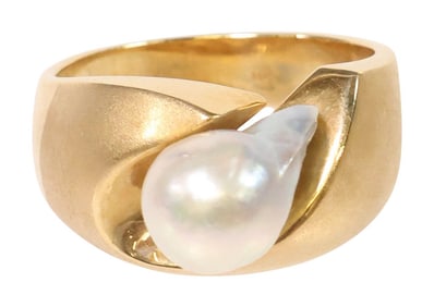 ESTATE 14KT YELLOW GOLD & FREEFORM PEARL RING