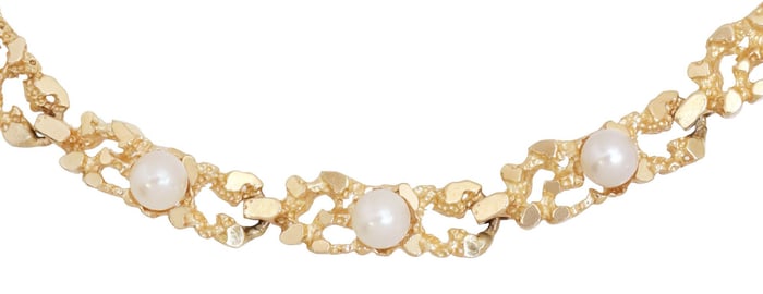 ESTATE 14KT YELLOW GOLD & PEARL NUGGET-STYLE BRACELET