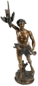 AFTER ADRIEN ETIENNE GAUDEZ (D.1902) BRONZE SCULPTURE, ACTEON, 44"H