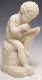 AFTER LEMIRE ALABASTER SCULPTURE 'L'ENFANT DESSINANT'