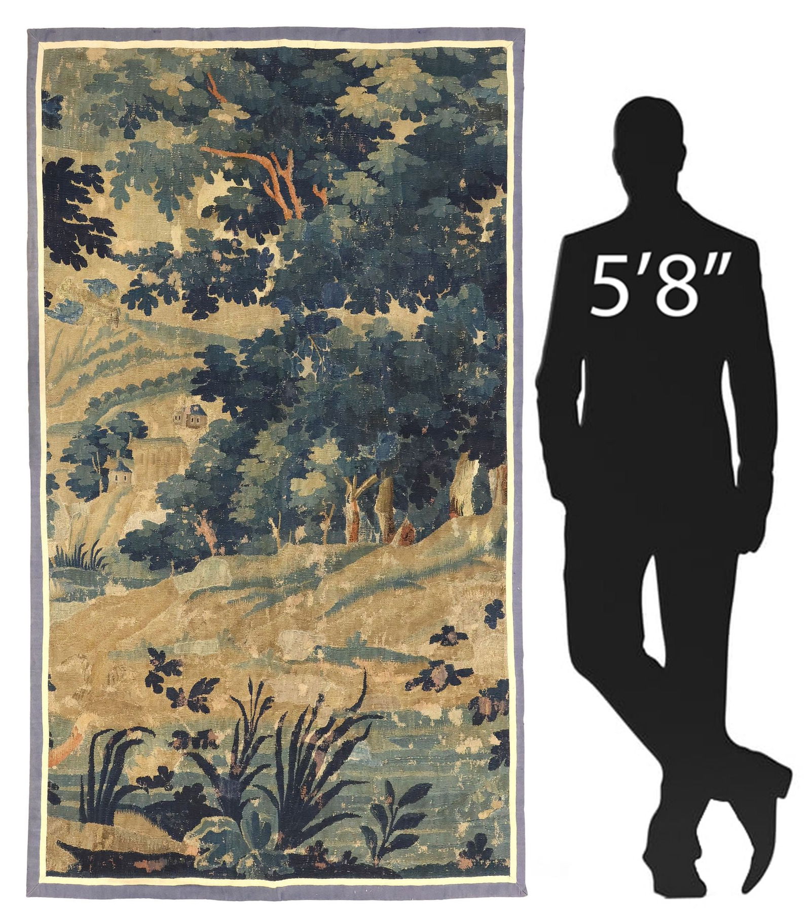 FRENCH AUBUSSON WOVEN VERDURE TAPESTRY FRAGMENT, 73" X 45" (1 of 3)