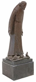 CHARLES UMLAUF (D.1994) BRONZE ON PEDESTAL, 'ST. FRANCIS WITH BIRDS,' 42.5"H
