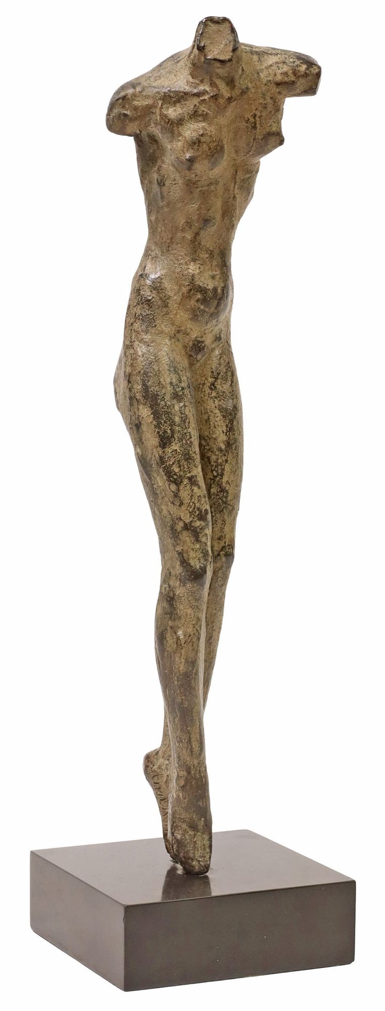 CHARLES UMLAUF (1911-1994) BRONZE SCULPTURE, NUDE FEMALE DANCER: Patinated bronze sculpture, Nude Female Dancer, signed in cast Umlauf (Charles Umlauf, American, active in Austin, Texas, 1911-1994), on integral black marble plinth, bronze: approx 16"h, 4"